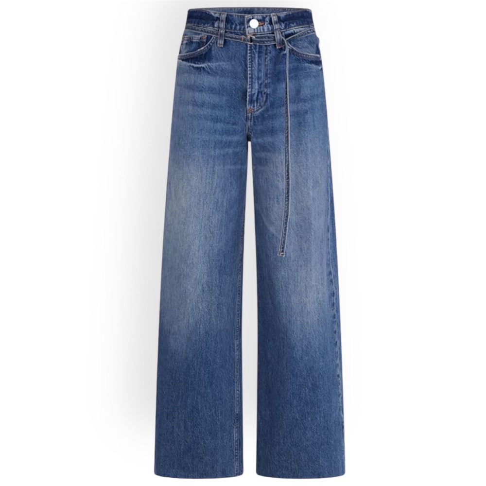 Frame Denim Le Baggy Wide Leg High Rise Medium Wash Raw Hem Jeans Size 29